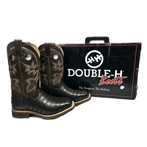 Double H Men's 7.5 Chocolate Brown Gator Print Roper Steel Toe Work Boots DH5225
